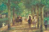 BECKER, OTTO, *1882 RüDESHEIM, DüSSELDORFER SCHULE, AUSRITT IM PARK, FEINE QUALTITäTSVOLLEMALEREI, ÖL/HOLZ, SIGN., 18 X 24 CM, R.