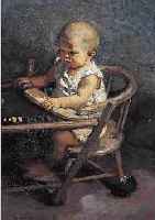 BRIET, ARTHUR HENRI CHRISTIAN, 1867 MADIOEN/JAVA- 1939 NUNSPEET, NIEDER- LäNDISCHER MALER, KLEINKIND IM KINDERSTUHL, ÖL/HOLZ, ...