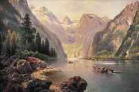 ROSSY, ROMANITKER DES 19. JH., BOOTSFAHRER AUF ALPINEM GEBIRGSSEE, ÖL/LWD., SIGN. O. BEZ., 74 X 100 CM, R. (DIESER BESCH.)