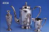 TEEKANNE, SAHNEGIEßER UND VäSCHEN, REINER JUGENDSTIL, 800ER SILBER, MEISTERMARKE M&S UNGEDEUTET, ALLE TEILE MIT ERHABENEMFLORALEM RELIEF, ...