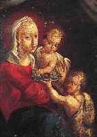 UNBEK. KüNSTLER DES 18. JH., MARIA MIT DEM JESUSKIND, DENEN EIN KNABE EINE SCHALE MIT TRAUBEN REICHT, ÖL/LWD./MALKARTON (BEST.), UNSIGN., ...