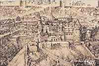 KONVOLUT VON 4 BLATT, MIT KUPFERSTICHEN V. M. MERIAN VON HEIDELBERG: 1.) KUPFERSTICH M. MERIAN, DAS CHURFüRSTLICHE PFäLZISCHE SCHLOß ...