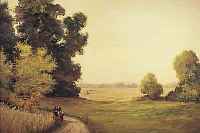 BISCHOFF, OTTO, DEUTSCHER MALER, 1. HäLFTE 20. JH., SPAZIERGäNGER AM WALD- RAND IN WEITER LANDSCHAFT, ÖL/LWD, REST., RE. U. ...