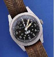 HAMILTON MILITäRARMBANDUHR, SCHWEIZ/USA, REF.-NR. 921980, UM 1980, EDELST. MATT., BODENGESCHR., KONTRASTZIFFERBL., 17 ST., HANDAUF- ZUGKAL. ...