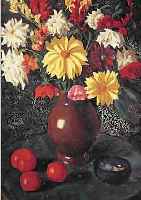REICHARDT, KARL, LIT. VGL. DRESSLER, STILLEBEN MIT BLUMEN, SCHALE UND TOMATEN, ÖL/ LWD, MITTIG LINKS SIGNIERT UND DAT. 1927, ...
