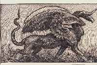 THOMA, HANS, 1839-1924, DAS WELTUNGEHEUER, RADIERUNG, HANDSIGNIERT, CA. 9,5 X 16,5 CM