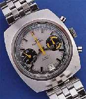 DUGENA ARMBANDCHRONOGRAPH, REF.-NR. 157, DEUTSCHLAND/SCHWEIZ UM 1973, EDELST., NEUTR. EDELST.-BAND, BODEN GEDR., 30-MIN.-STOPPZäH- LER, DATUM ...