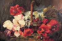 BACH, S., BLUMENMALER DES 19./20. JH., MOHNBLUMEN IN EINEM GEFLOCHTENEN KORB, ÖL/LWD., (KRAKELIERT, L. FARBABSPLITTERUNG), SIGN. U. ...