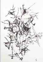 CAVAEL, ROLF, 1898-1979, ABSTRAKTION, FETTKREIDEZEICHNUNG, MONOGR., CA. 43X30,5 CM, U. GL. U. R