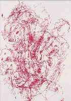 CAVAEL, ROLF, 1898-1979, LINEARE ABSTRAKTION, KUGELSCHREIBERZEICHNUNG IN ROT, MONOGR., CA. 15X11 CM, U. GL. U. R.