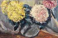 FALKENBERG, RICHARD, *1875 ELBERFELD, CHRYSANTHEMEN IN KUGELVASE, ÖL/LWD. (MIN. REST.), SIGN., 60 X 70 CM