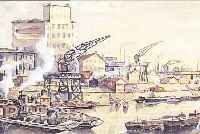HUBER, LUDWIG, 1. HäLFTE 20. JH., HAFEN VON HEILBRONN, AQURELL, SIGN., BETITELT, 24 X 47 CM, UNTER GLAS GER.