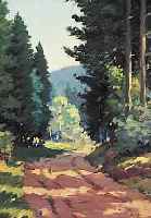 INDEN, RUDOLF, DüSSELDORFER EIFELMALER, UM 1930, WALDWEG, ÖL/HARTFASER, SIGN., 40 X 30 CM, R.