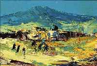 YAGHOUBI, GREGOR, ARMENISCHER MALER, STADT VOR DEM BERG ARARAT, ÖL UND ACRYL/LWD, RE. U. ENTSTANDEN IN DEN 70ER JAHREN, CA. 29 X 38 ...