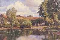 ZUSCHREIBUNG: PETERSEN, CARL LUDWIG, *1824 - 1900, SKANDINAVISCHER LANDSCHAFTS- MALER, GEHöFT AN EINEM SEE, ÖL/LWD., SIGN., 36 X 49 ...