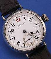 WALTHAM HERRENARMBANDUHR, USA/ENGLAND UM 1914, STERLINGSILBER, BODEN U. GLASR. GESCHR.,ORIG.-EMAILBL. FEIN HAARR., M. LUPE ERKENNB., ROTE 12, KL. ...