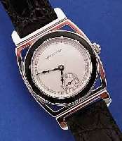 HAMILTON HERRENARMBANDUHR, USA/JAPAN UM 1992, METALL RHOD., EDELST.-BODEN GEDR., (NACHB. DER SOGEN. PIPING-ROCK), BEWEGL. BANDANST., ...