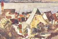 UNBEK. KüNSTLER 1. HäLFTE 20. JH., LAND- SCHAFT MIT ANSICHT EINER KLEINSTADT AM SEE, ÖL/HARTFASER, UNLESERLICH SIGN., 65 X 75 CM, R.
