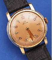 STOWA HERRENARMBANDUHR, DUETSCHLAND UM 1940,METALL M. GG-AUFL., EDELST.-BODEN GEDR., BRüK-KENANKERW. IN GEH. QUAL., 16 ST., HANDAUFZUG, RECTA-KAL. ...