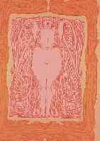 FUCHS, ERNST, PROF., GEB. 1930 WIEN, EINE FARBLITHOGRAPHIE IN ORANGE "WEIBLICHER AKT IN ORNAMENTEN", HANDSIGN. U. BEZ. ...