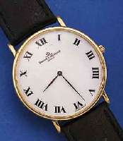 BAUME & MERCIER HERRENARMBANDUHR, REF.-NR. 15172, SCHWEIZ UM 1993, GG 750/000, FLACHE AUSF., BODEN GEDR., MINERALFLACHGL., EMAILFAR-B. ...