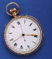 TASCHENTASCHENUHRCHRONOGRAPH (EINFACH), SCHWEIZ/ ENGLAND UM 1925, ROSE-G. 375/000, BER., EIN- FACHER UNR.-STOPP DURCH SCHIEBER AUßEN 2, ...