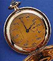 TAVANNES WATCH CO HERRENTASCHENUHR SAVONETTE, SCHWEIZ UM 1920, ROSE-G. 585/000, AUßEN GLATT, FLACHE GESAMTAUSF., GOLDFARB. METALL- BL., GEBL. ...
