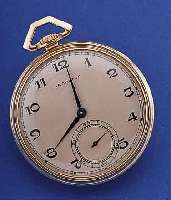 HAMILTON HERRENTASCHENUHR OFFEN, USA UM 1943GG 585/000, VERS. BLATT, STD.-ZEICHEN U. MI- NUTERIE EMAILL., KL. SEK. VERT., ORIG. GEBL. STAHLZEIGER, ...