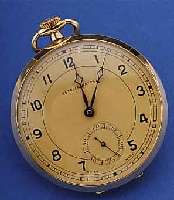 ESTELLA WATCH HERRENTASCHENUHR OFFEN, SCHWEIZ/DEUTSCHLAND UM 1936, GG 585/000, BODEN M. STREIFENDEKOR, MONOGR.-SPIEGEL FREI, GEH. ...