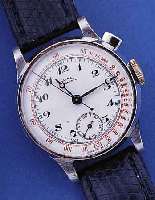 WIEDEMANN ARMBANDCHRONOGRAPH, SCHWEIZ UM 1930, METALL VERCHR., EDELST.-BODEN U. GLASR. GEDR., PERF. EMAILBL. M. TACHYMETERAUßENSKALA,OHNE ...