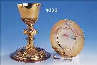 MEßKELCH MIT PATENE, DEUTSCH UM 1830/40, KUPPA SILBER GEPR., PATENE 800ER SILBER UM 1890, FUß UM 1770/80, METALL VERGOLDET, ...