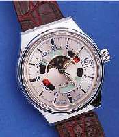 HERRENARMBANDUHR AUTOMATIK, SCHWEIZ UM 1978,METALL HARTVERCHR., EDELST.-BODEN GESCHR., MONDPHASE, DATUM, AUTOMATIKKAL. AS 5202, 17 ST., ...