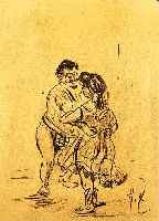 ZILLE, HEINRICH, 1858-1929, TANZENDES PAAR, KOHLEZEICHNUNG, RE. U. MONOGR., PAPIER GEBRäUNT, CA. 28,5 X 18,5 CM, PP, U.GL., ...