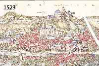 KONVOLUT VON 3 BLATT, MIT ANSICHTEN VON HANAU: 1.) KOLOR. KUPFERSTICH V. BR. U. HOGEN-BERG, CA. 1590, GA MARBURG, GUT ERHALTENES BLATT MIT ...