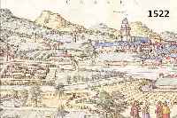 KONVOLUT VON 2 BLATT, MIT ANSICHTEN VON KASSEL UND UMGEBUNG: 1.) KOLOR. KUPFERSTICH AUS BR. U. HOGENBERG, CA. 1590, GA CASSEL, DEKORATIVES ...