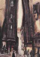 DE PISIS, FILIPPO, 1896-1956, MENSCHEN IN NäCHTLICHER STRAßE, AQUARELL/ PAPIER, LI. U. SIGN., CA. 39 X 26 CM, PP, U.GL., R.