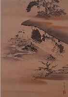 GOUACHEMALEREI, JAPAN, UM 1900, AUF PAPIER MIT SEIDENBROKATEINFASSUNG, CA. 120 X 41 CM, HOLZBOX