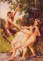 SKOCEK, H., PRAGER KüNSTLER, UM 1900, WAR ANSäSSIG IN MüNCHEN, HIER: FAUN UND ZWEI NYMPHEN, AQUARELL/PAPIER, RE. U. SIGN. UND DAT. 08, ...