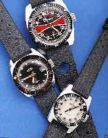 KONVOLUT: 3 DAMENARMBANDUHREN TAUCHERDESIGN, FüR DEN DTSCH. MARKT UM 1972, ALLE UNGETR. LAGERW., VERKAUFSETIKETTEN, KAUTSCHUKBäNDER, 1X ZENTRA ...