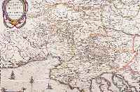 KOLOR. KUPFERSTICHK., V. J. JANSONIUS, KARSTIA CARNIOLA HISTRIA ET WINDORUM MARCHIA, MIT GROßARTIGER KOLOR. KARTUSCHE LI. O., LI. U. SCHöNER ...