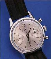 BETINA ARMBANDUHRCHRONOGRAPH, SCHWEIZ CA. 1967, EDELSTAHLGEH., BODEN GESCHR., BLATT VERS., 30-MIN. STOPPZäHLER, 17 STEINE, BASIS- KAL., VENUS ...