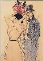 STEINLEN, THEOPHILE, 1859-1923, KOLORIERTE LITHOGRAPHIE, PAAR IN FESTL. KLEIDUNG, IM DRUCK SIGN., CA. 31 X 18 CM, PP, U.GL., R.