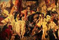 PEDERSEN, J.L.V.,, UM 1880-90, EINZUG EINES HERRSCHERS IN EINE STADT, ÖL/LWD, LI. U. SIGN., CA. 80 X 145 CM