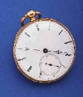 HERRENTASCHENUHR, UM 1850, GG 750/000, BODENSYM. GUILL., MONOGR.-SPIEGEL FREI, BLüTENDEKOREMAILBL., VERSCHR. BEI 3 U. 9, L. BESCH., GOLDCUV. M. ...