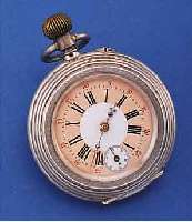HERRENTASCHENUHR, SCHWEIZ UM 1885, SILBER, PERF. 2-FARB. EMAILBL., ORIG.-STIL-FORMZEIGER,15 ST., BRüCKENANKERW., BIMET. TEILGESCHL. KOMP.-UNR., ...