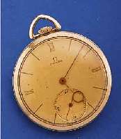 OMEGA HERRENTASCHENUHR, SCHWEIZ/USA UM 1943,GG-FILLED, BODEN U. GLASR. GEDR., ORIG.-BLATT U. ZEIGER (L. KORRODIERT), 17 ST., KAL. 37,5T1KOMP.-UNR., ...