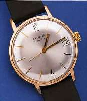 GLASHÜTTE HERRENARMBANDUHR, REF.-NR. 596480,DEUTSCHLAND UM 1966, METALL ROSE-VERG., EDEL- ST.-BODEN GEDR., BER., 17 ST., HANDAUFZUGKAL. 69,1, ...