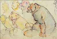STEIGERWALD, ERNST, ENTWURF ZU EINER ILLUSTRATION, AQUARELLIERTE BLEISTIFTZEICHNUNG, RE. U. MONOGR., 21,5 X 41,5 CM, PP, ...