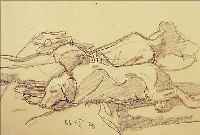 GUDDEN, RUDOLF, KRONBERGER MALERKOLONIE, GEB. 1863 WERNECK/UNTERFRANKEN, MäDCHEN UND HUND BEIM SONNENBAD, BLEISTIFTZEICHNUNG AUF GEBRäUNTEM ...
