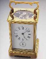 REISEUHR, FRANKREICH UM 1900, WECKFKT. U. 1/2-STD.-SELBSTSCHLAG, MESSING VERG., 5-SEIT. VERGL., FACETT., PERF. EMAILBL., GEBL. STAHL- ZEIGER, FüR ...